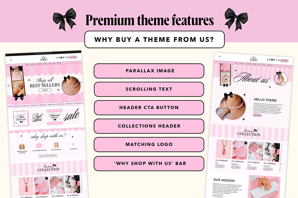Pink Shopify Theme and Branding Kit, a Shopify Template by Template Twist Shop (Photo 5 of 9)