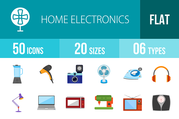 50 Electronics Flat Multicolor Icons
