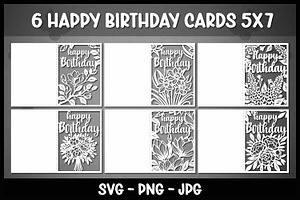 6 Floral Happy Birthday cards, a Graphic by Reddish Design