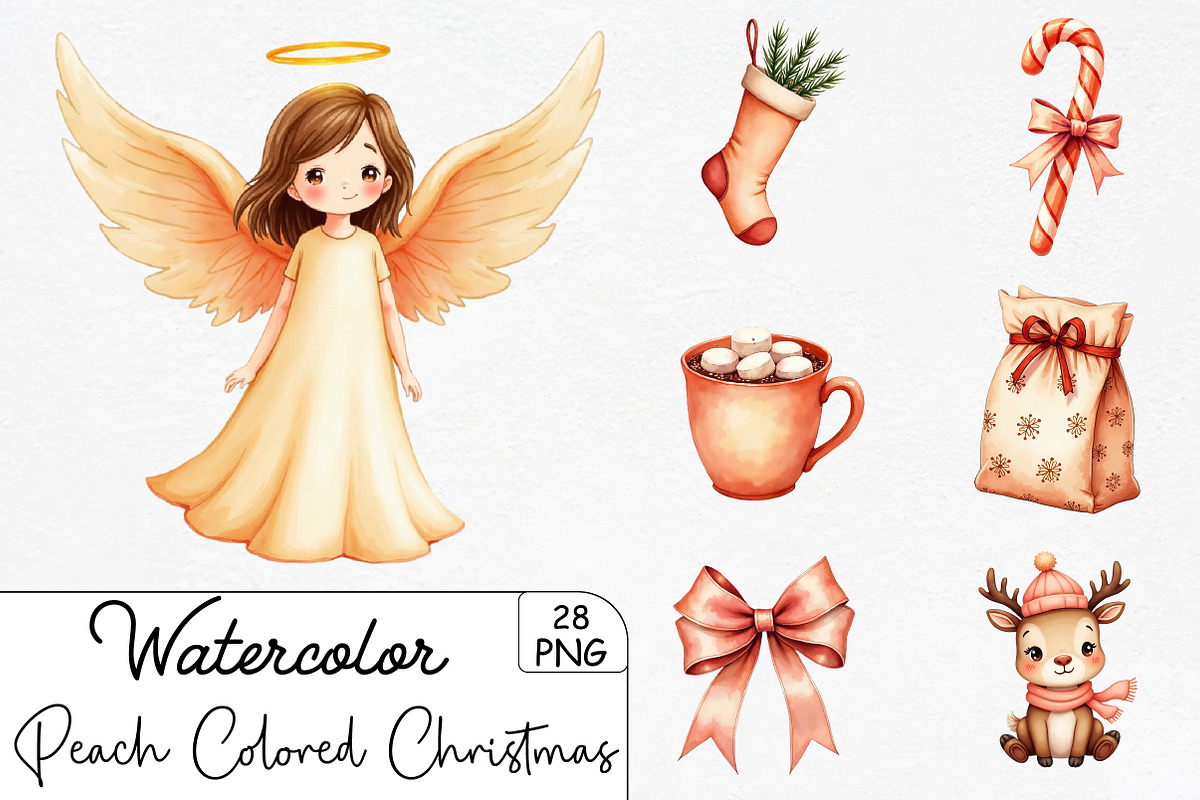 Peach Colored Christmas Clipart, an Illustration by CrexoraLab (Photo 1 of 5)