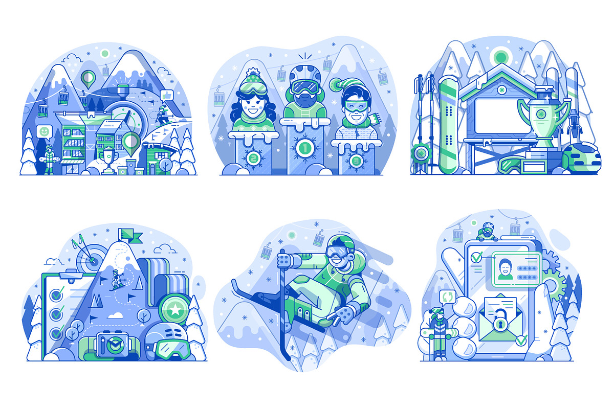Skiing Resort Web Illustrations, a Sport Illustration by Alex Krugli (Photo 2 of 15)