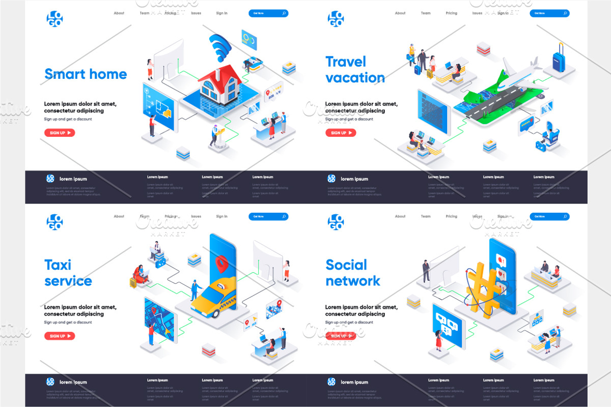 Isometric Landing Page Template, an Illustration by alexdndz (Photo 8 of 29)