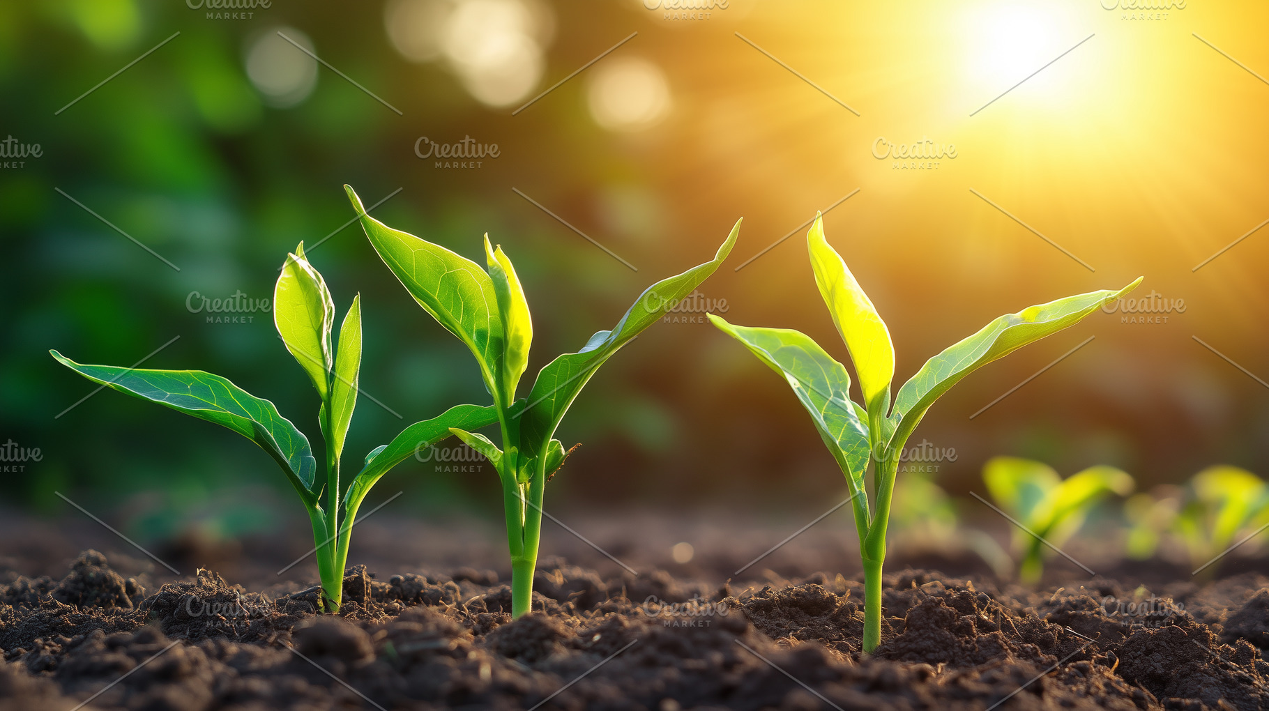 Young green plants sprout from soil, a Nature Photo by MistyDay