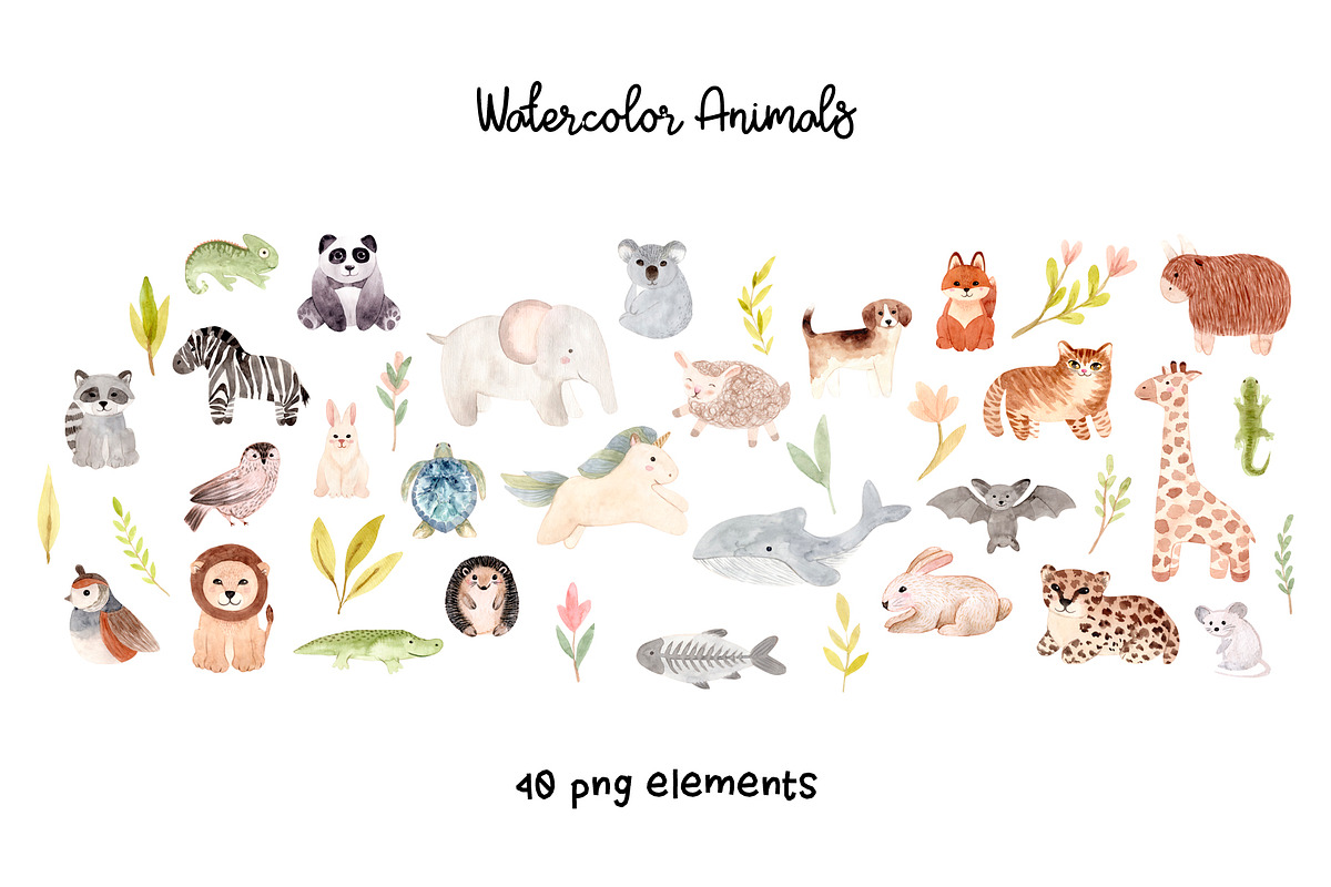 Watercolor Animal Alphabet. Cliparts, an Animal Illustration by Slastick (Photo 2 of 7)