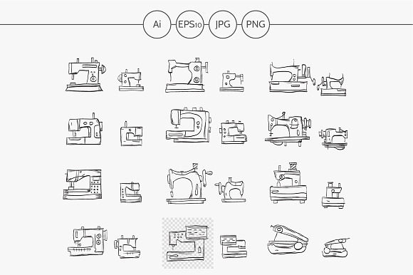 Sewing machines sketch vector icons preview 3