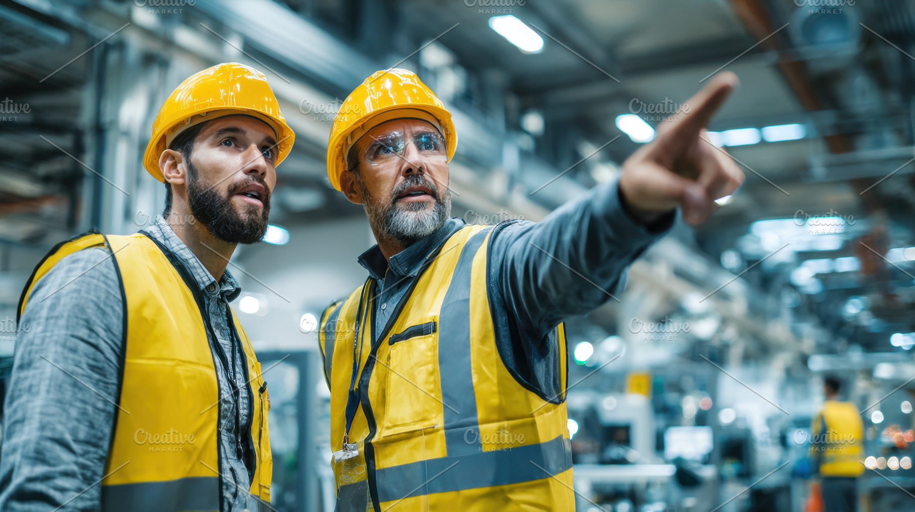 Workers discuss plans in factory, a Photo by Beautiful things