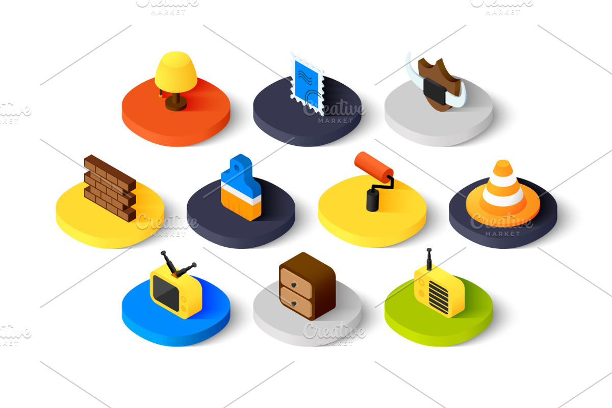 Isometric icons - Vintage and Retro preview 3