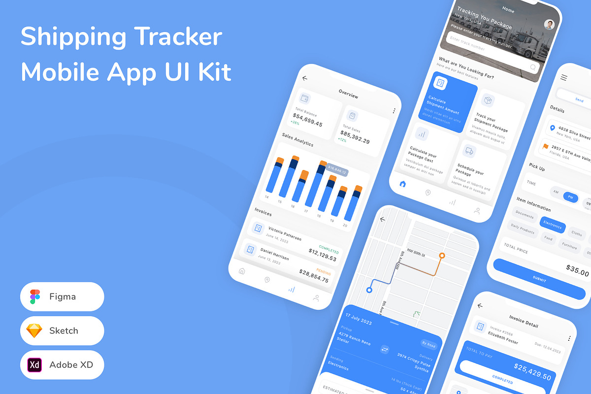 Shipping Tracker Mobile App UI Kit, an UI Kit Template by Betush