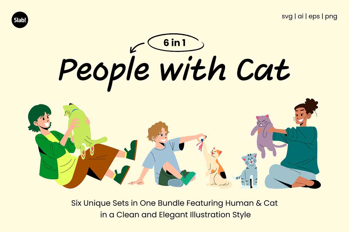 People with Cats Flat Illustration, a Person Illustration by SLAB! Design (Photo 1 of 4)