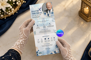 Blue Floral Funeral Program, an Invitation Template by Arslan