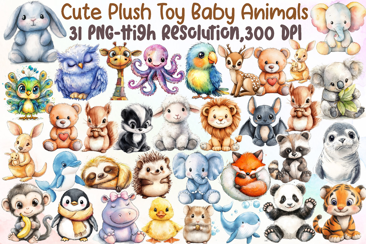 Cute Plush Toy Clipart, Baby Animals, an Illustration by Sublimation Artist (Photo 1 of 6)