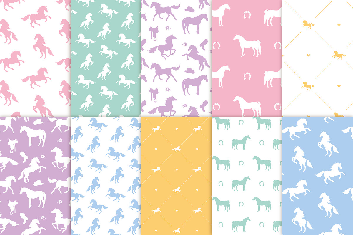 Equestrian seamless patterns set, a Pattern Graphic by Swetsol