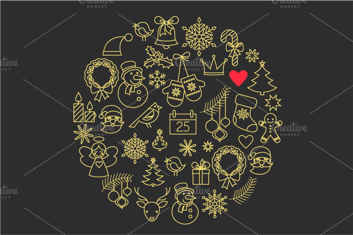 Christmas Stroke Icons set, an Outline Icon by Marish (Photo 2 of 5)