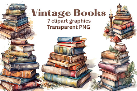 Vintage Books clipart x7