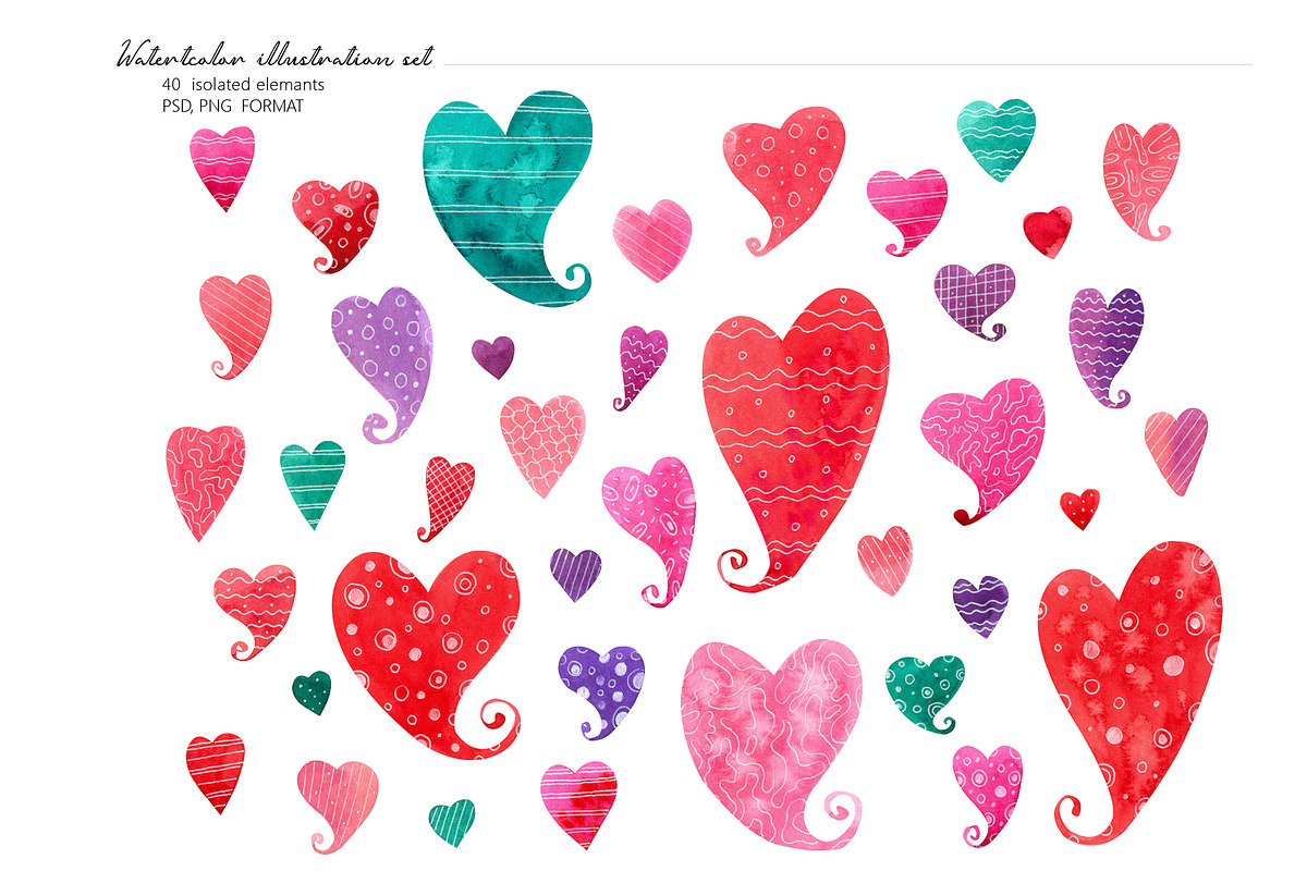 Set Watercolor hearts, an Object Graphic by Anastasia Timosch (Photo 2 of 8)