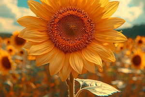 Bright sunflower in full bloom standing tall in a golden field u, a Nature Photo by José Manuel Gelpi