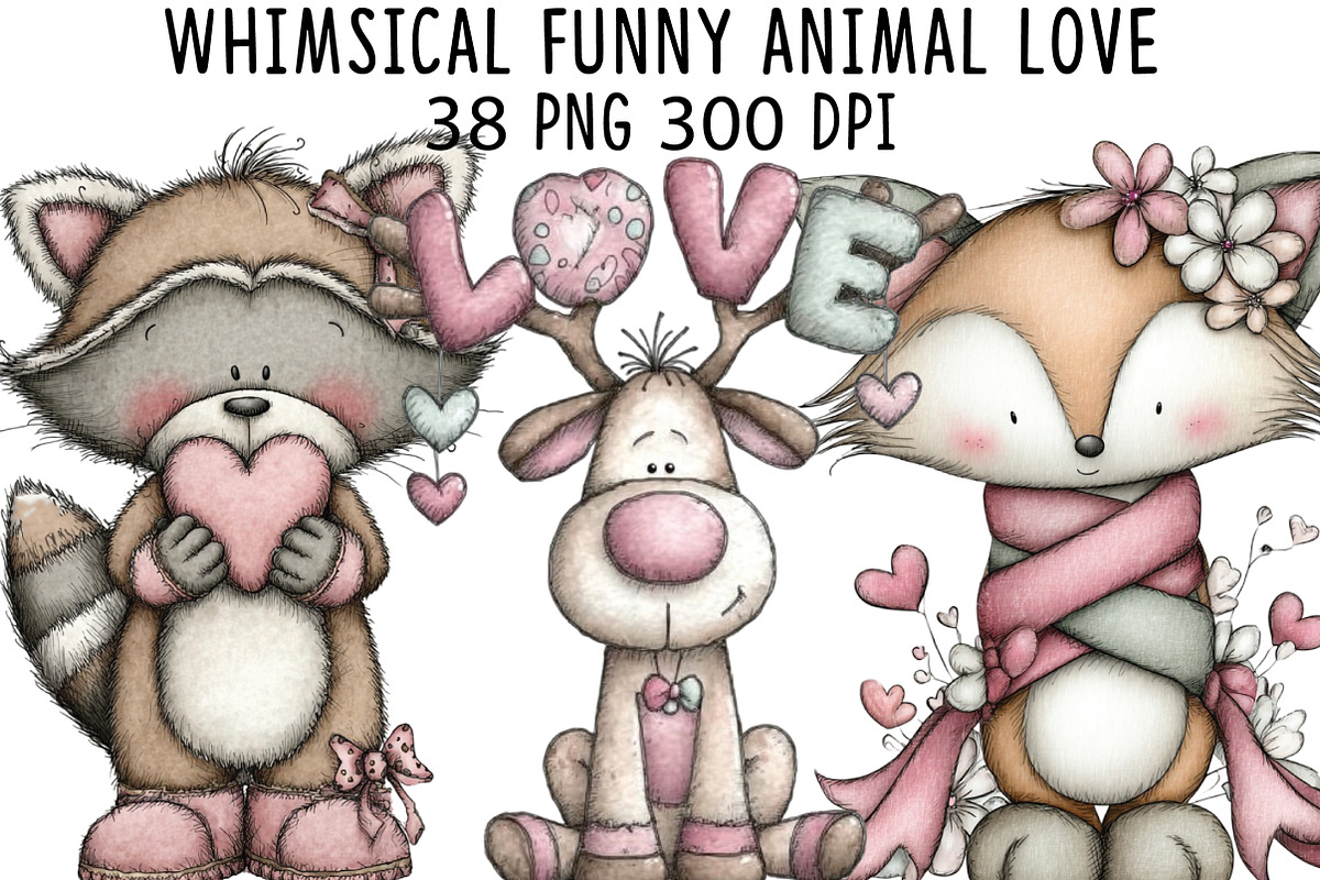 Whimsical Funny Animal Love Clipart, a Graphic by CraftArtStudio (Photo 1 of 6)