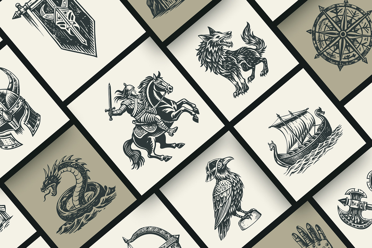 Vintage Viking Art Icon Set, a Person Illustration by Creative Stall (Photo 5 of 9)