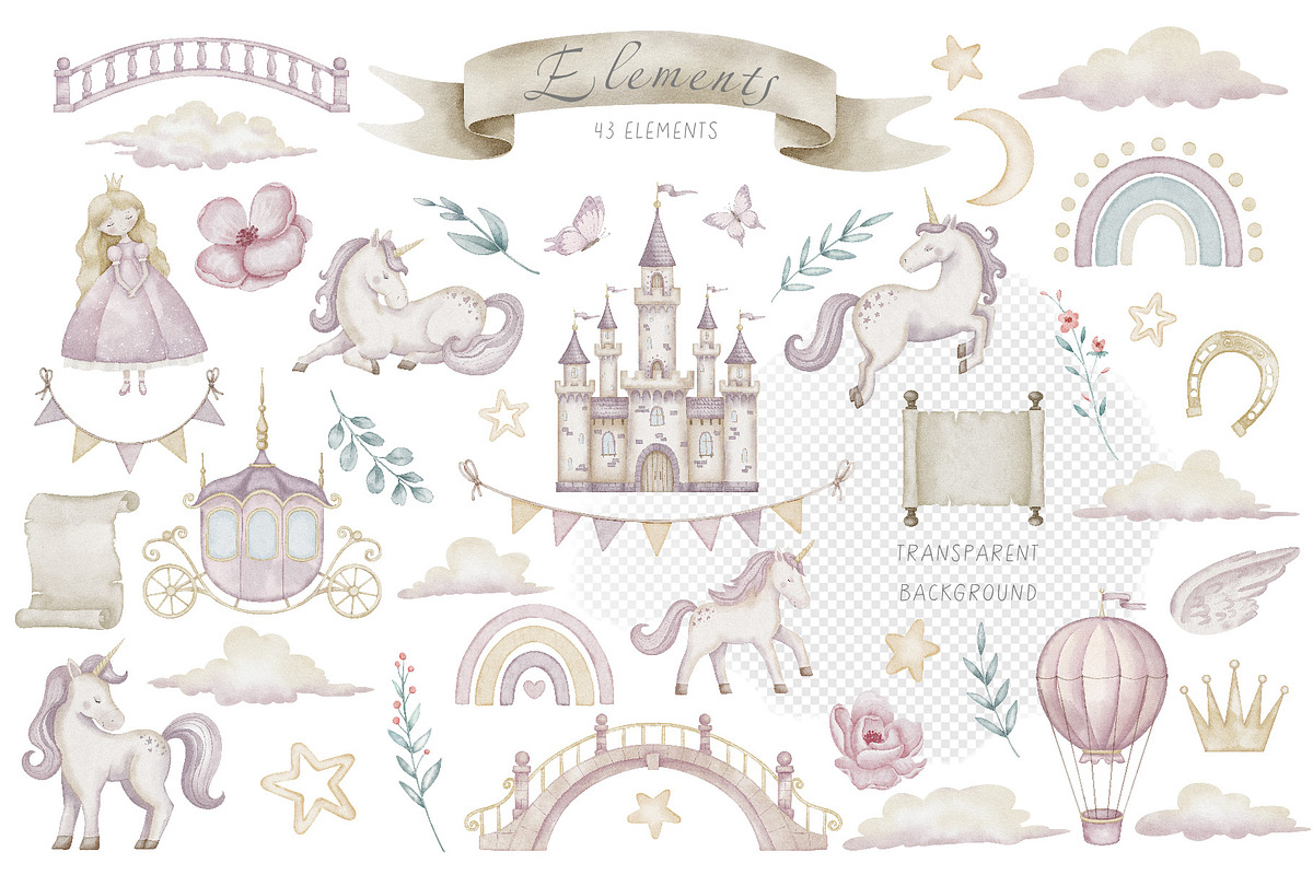 Princess and Unicorns watercolor, a Decorative Illustration by Alisles (Photo 2 of 12)