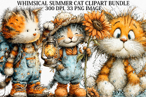 Whimsical Summer Cat Clipart Bundle, a Seasonal Illustration by Canvas Craft