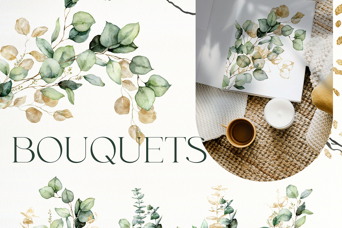 Eucalyptus watercolor leaves clipart, a Decorative Illustration by Yuliya Derbisheva (Photo 2 of 15)