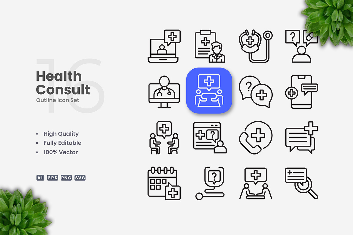 Health Consult Outline Icons, an Outline Icon by Upnowgraphic