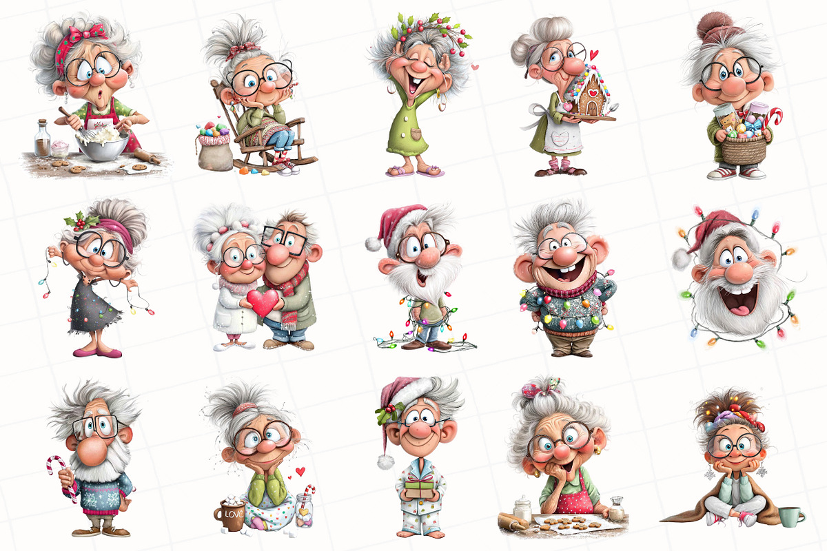 Christmas Grandma & Grandpa Clipart, an Illustration by OK Design (Photo 3 of 6)