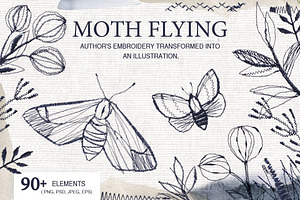 Handmade Embroidery Moth Flying, an Object Graphic by InstaDesignPro