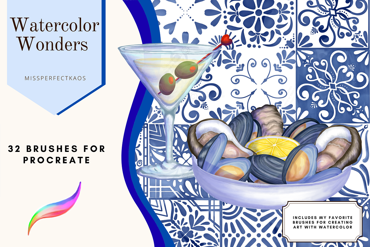 Watercolor - 32 Procreate Brushes, a Brush Add-On by MissPerfectKaos (Photo 1 of 9)