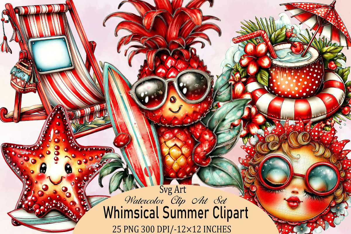 Whimsical Summer Clipart Bundle., an Illustration by SVGArt (Photo 1 of 9)