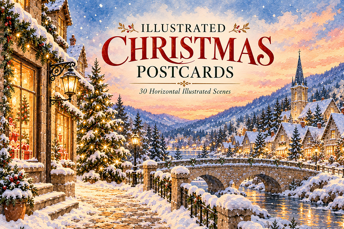 Illustrated Christmas Postcards, a Seasonal Illustration by MarisoArt (Photo 1 of 7)