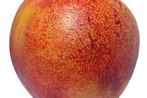 Ripe peach with smooth skin, yellow-red color, isolated backgrou, a Food & Drink Photo by ndanko