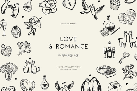 LOVE & ROMANCE lineart illustrations, a Seasonal Illustration by Crocus Paperi