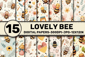 Lovely Bee Pattern Digital Papers, a Pattern Graphic by Dizzy Art Studio