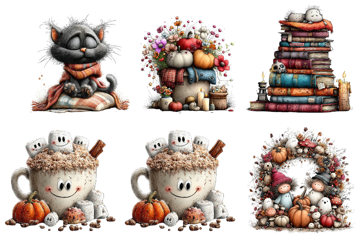 Whimsical Cozy Halloween Clipart, a Seasonal Illustration by DreamArtGraphic (Photo 4 of 5)