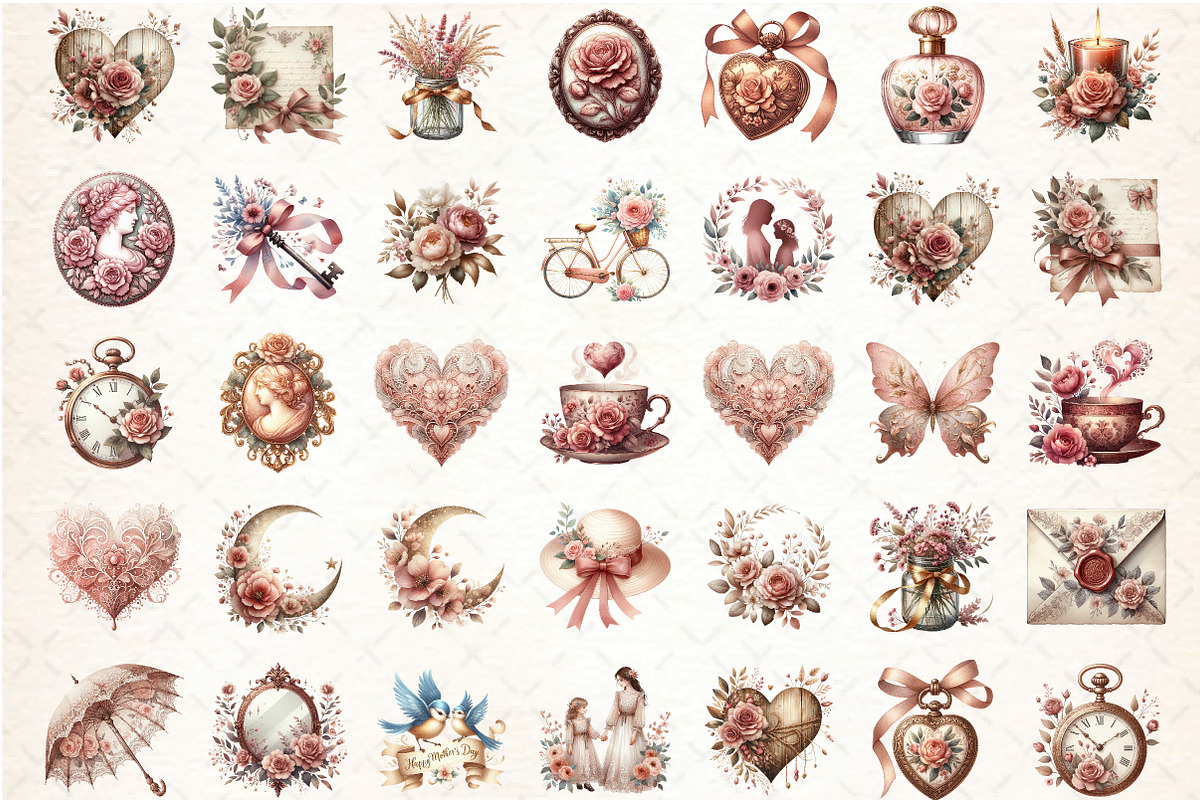 Vintage Dusty Rose Mother's Day, an Illustration by DreamCafeArt (Photo 3 of 6)