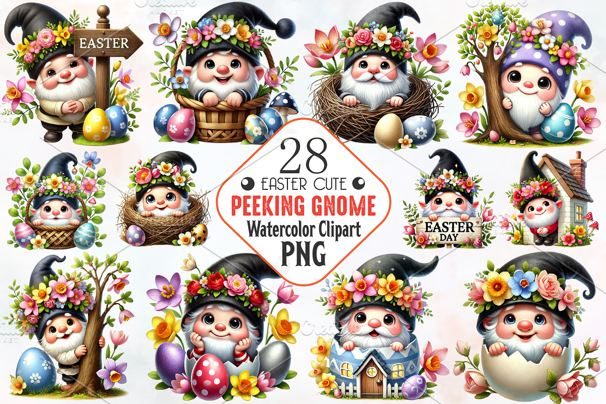 Easter day gnome peeking clipart, an Illustration by RobertsArt (Photo 1 of 7)