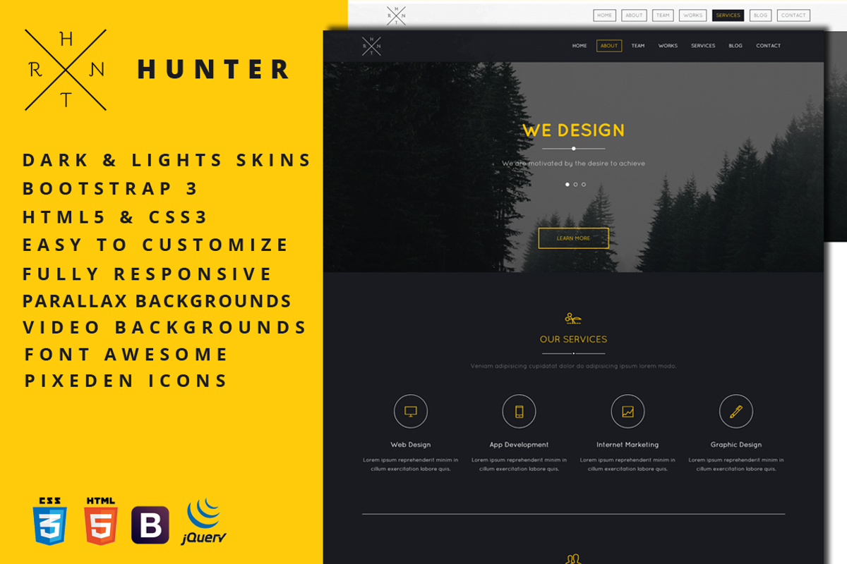 Hunter - One Page HTML5 Template, a Bootstrap Template by Studio Ember