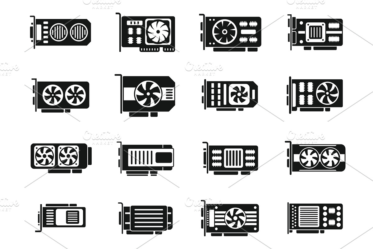 GPU graphic card icons set simple, a Technology Illustration by Ylivdesign