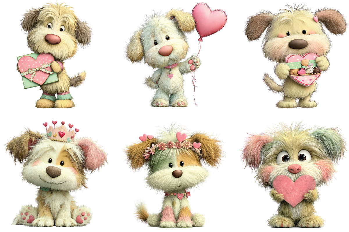 Whimsical Valentine Fluffy Dog PNG, an Illustration by CraftArtStudio (Photo 4 of 6)