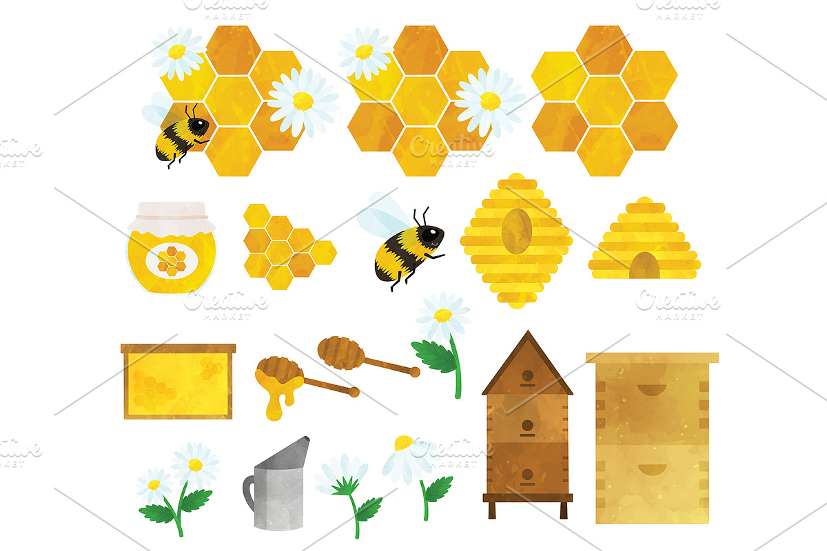 Honey Bee Clipart Set, a Food Illustration by SugarPickle Clip Art (Photo 3 of 3)