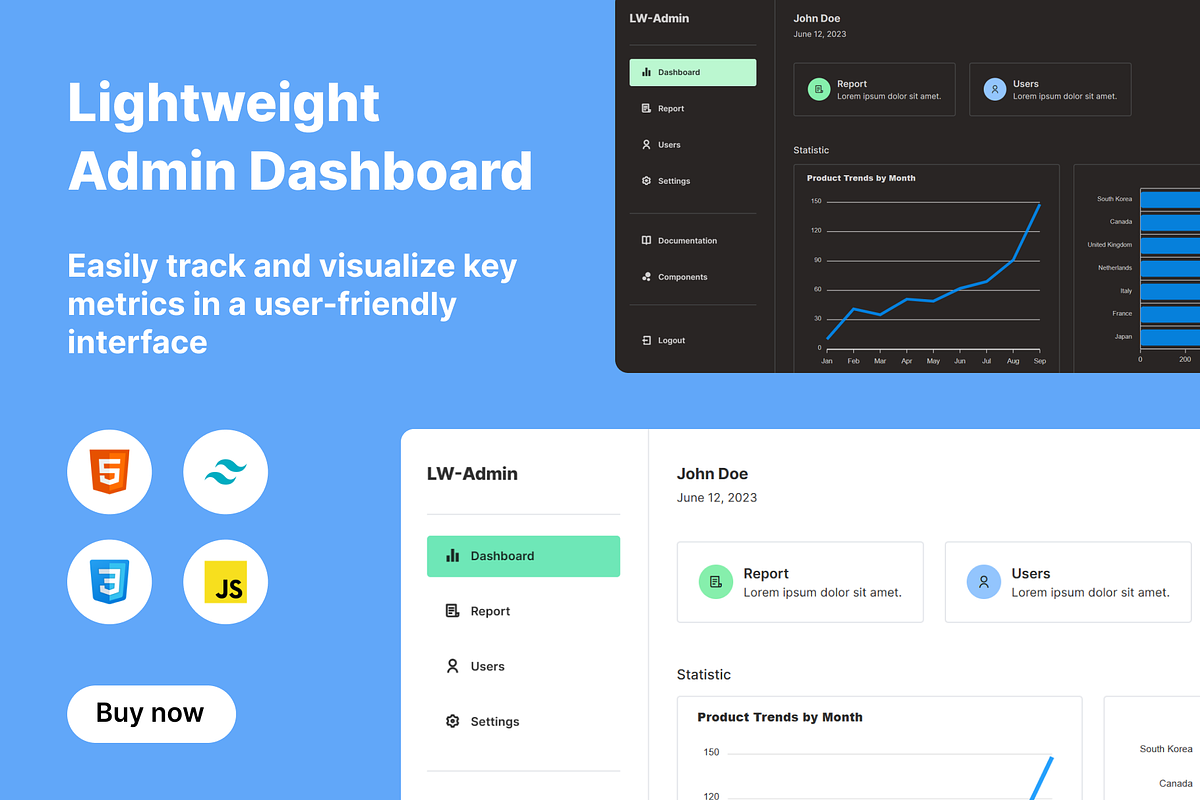 Lightweight Admin Dashboard Tailwind, a HTML Template by Dev-Sell Website Template (Photo 1 of 3)