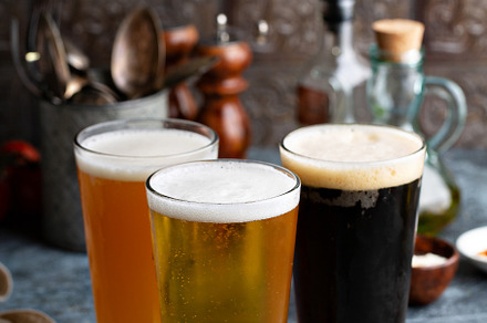 Assortment of beer in tall glasses, a Food & Drink Photo by farwasser
