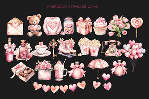 Watercolor Valentine's Day Clipart.