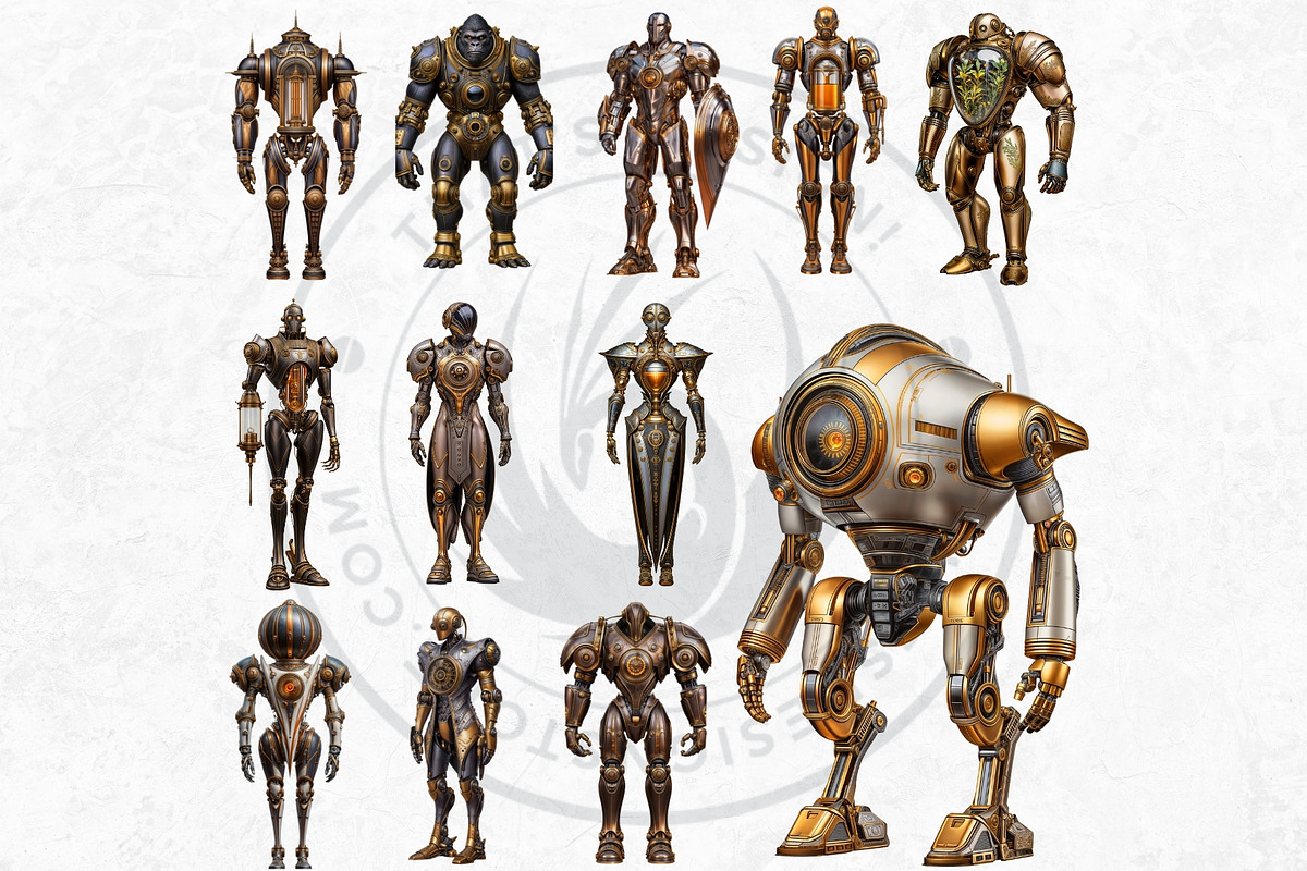Steampunk Robots Cliparts, a Decorative Illustration by ThatsDesignArt (Photo 10 of 13)