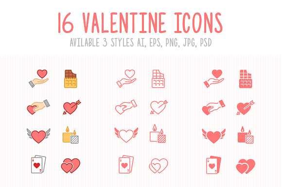 Set of 3 Styles Valentine Icons preview 5