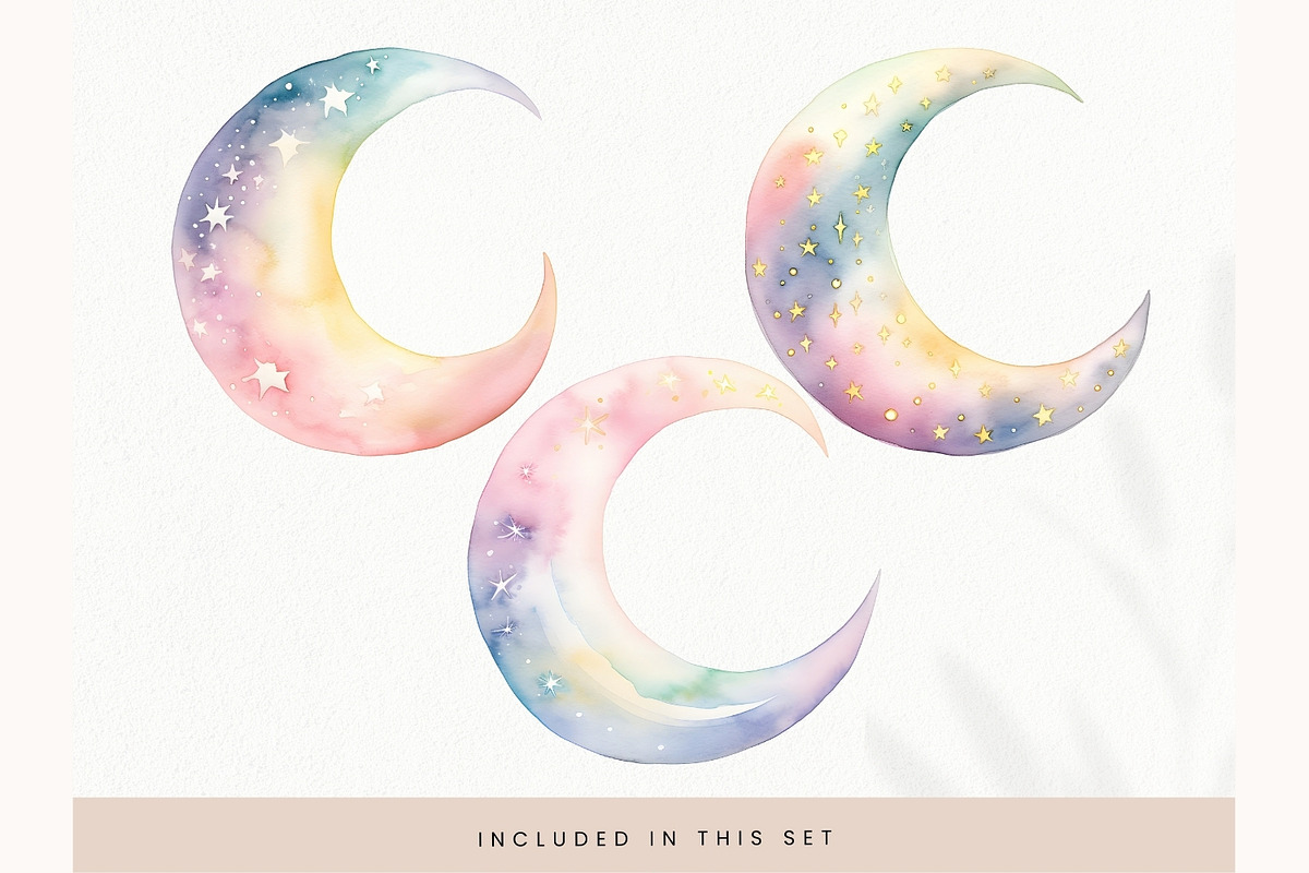 Watercolor Moon Clipart PNG, Pastel, a Decorative Illustration by illuztrate (Photo 5 of 6)