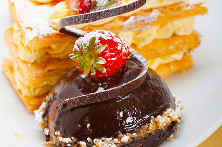 selection of fresh cream cake dessert plate, a Food & Drink Photo by keko64