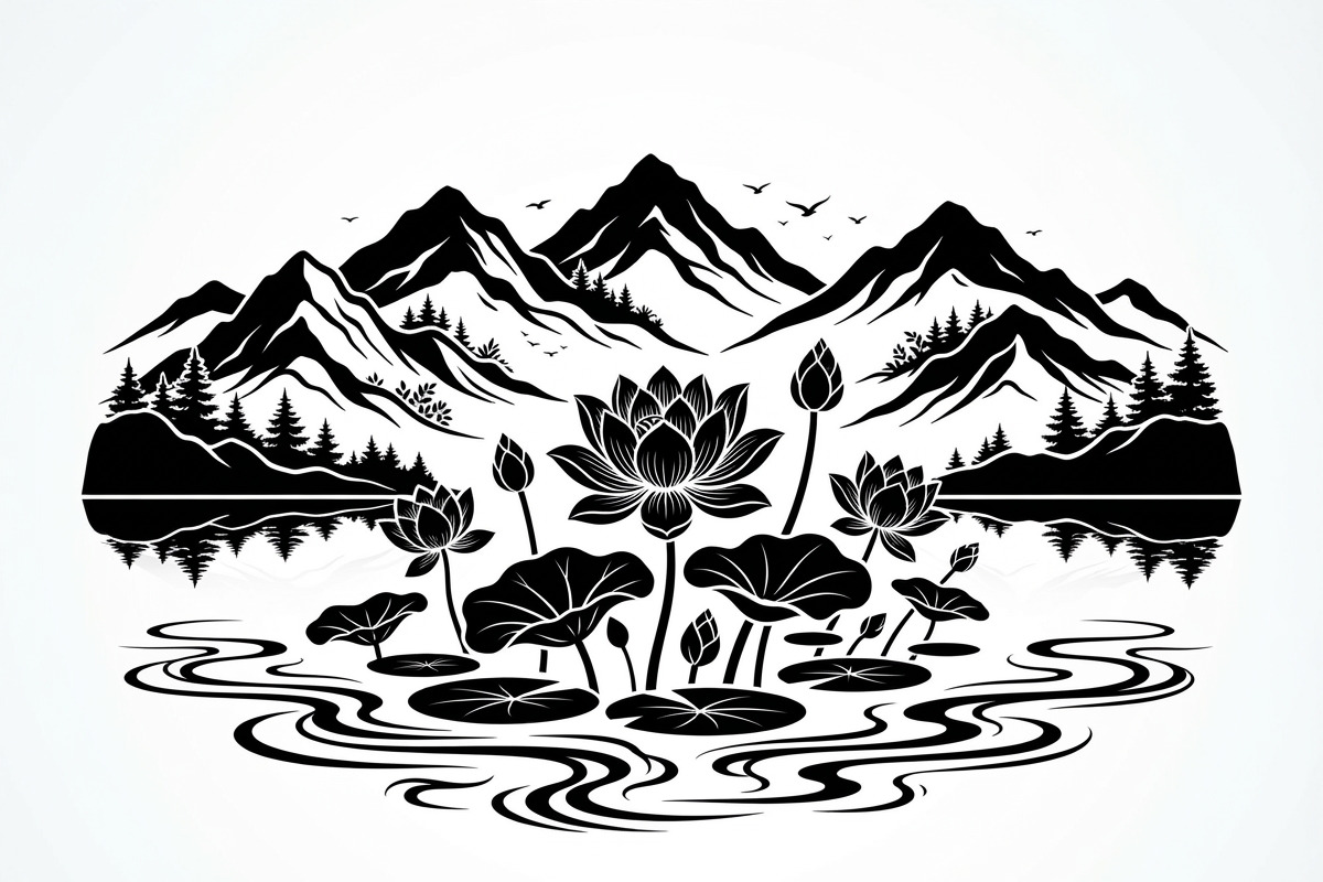 60 Lotus Mountain Harmony Silhouette, an Empty State Illustration by Amazin_art (Photo 31 of 31)