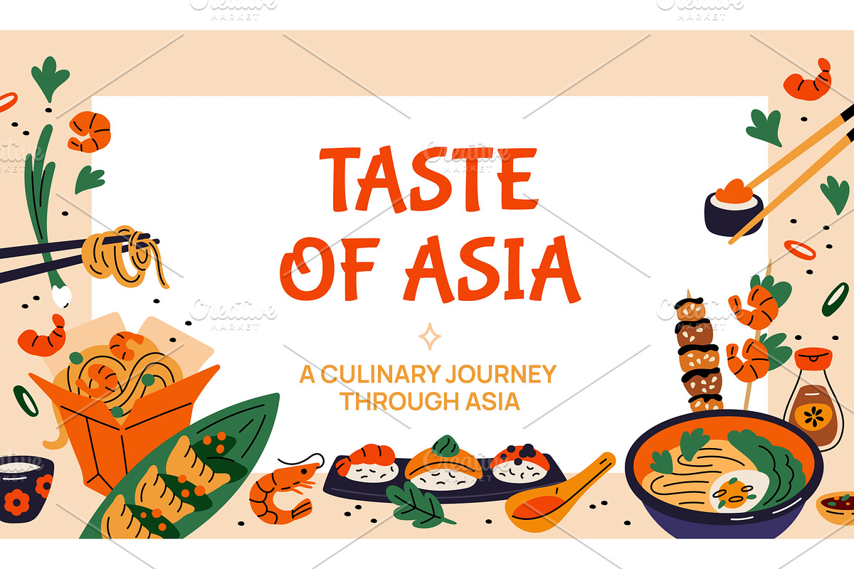 Asian food frame. Traditional, a Food Illustration by YummyBuum